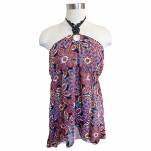 No Boundaries Wooded Beads Halter Top Semi Sheer Sz XXL 2X